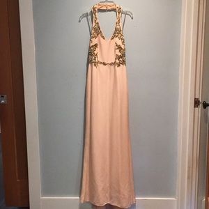 Marchesa Notte coral haltered sequin gown